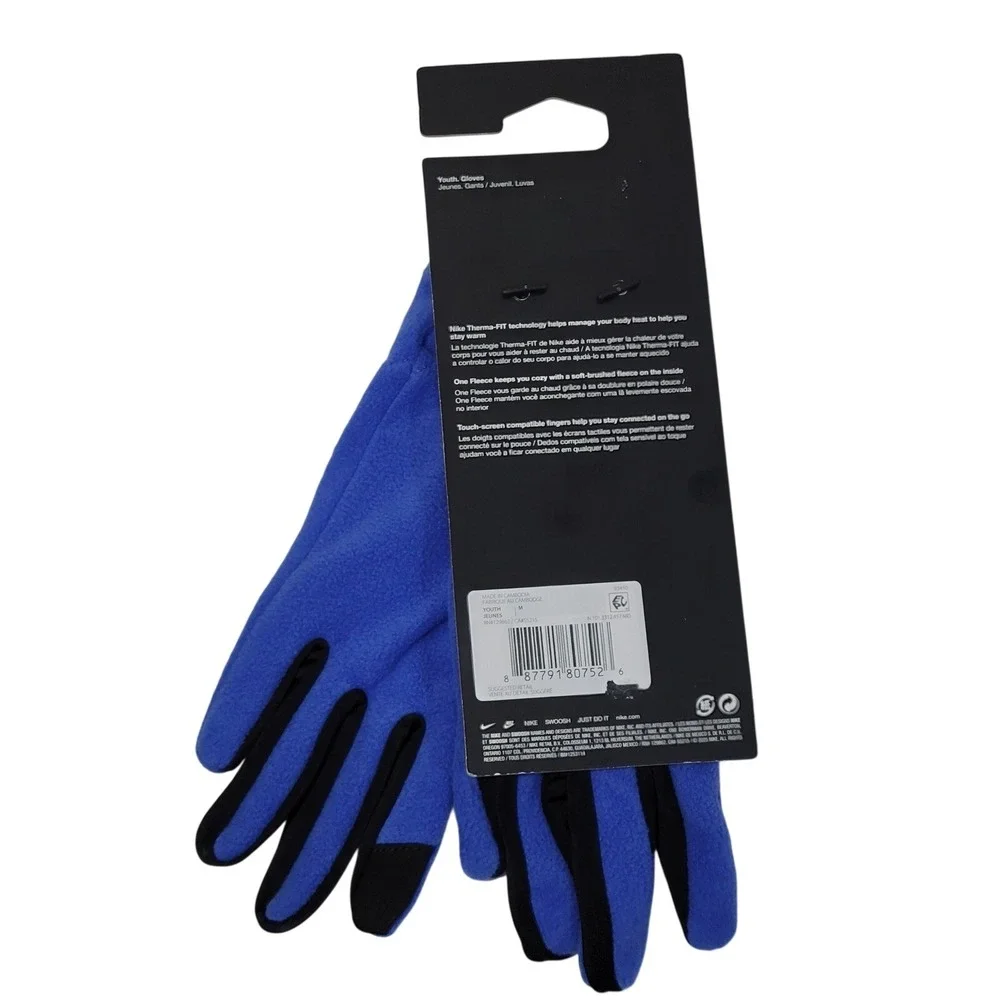 Nike One Fleece Gloves Youth Kids Medium‎ Blue Therma-FIT Touchscreen Compatible